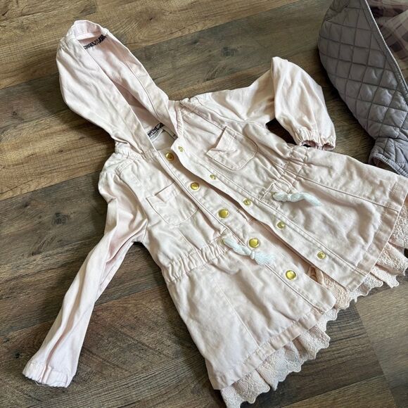 Aspen Kids Adorable Pink Jacket Coat Lace Trim Matching Hooded Vest Girls 2T - Picture 10 of 13